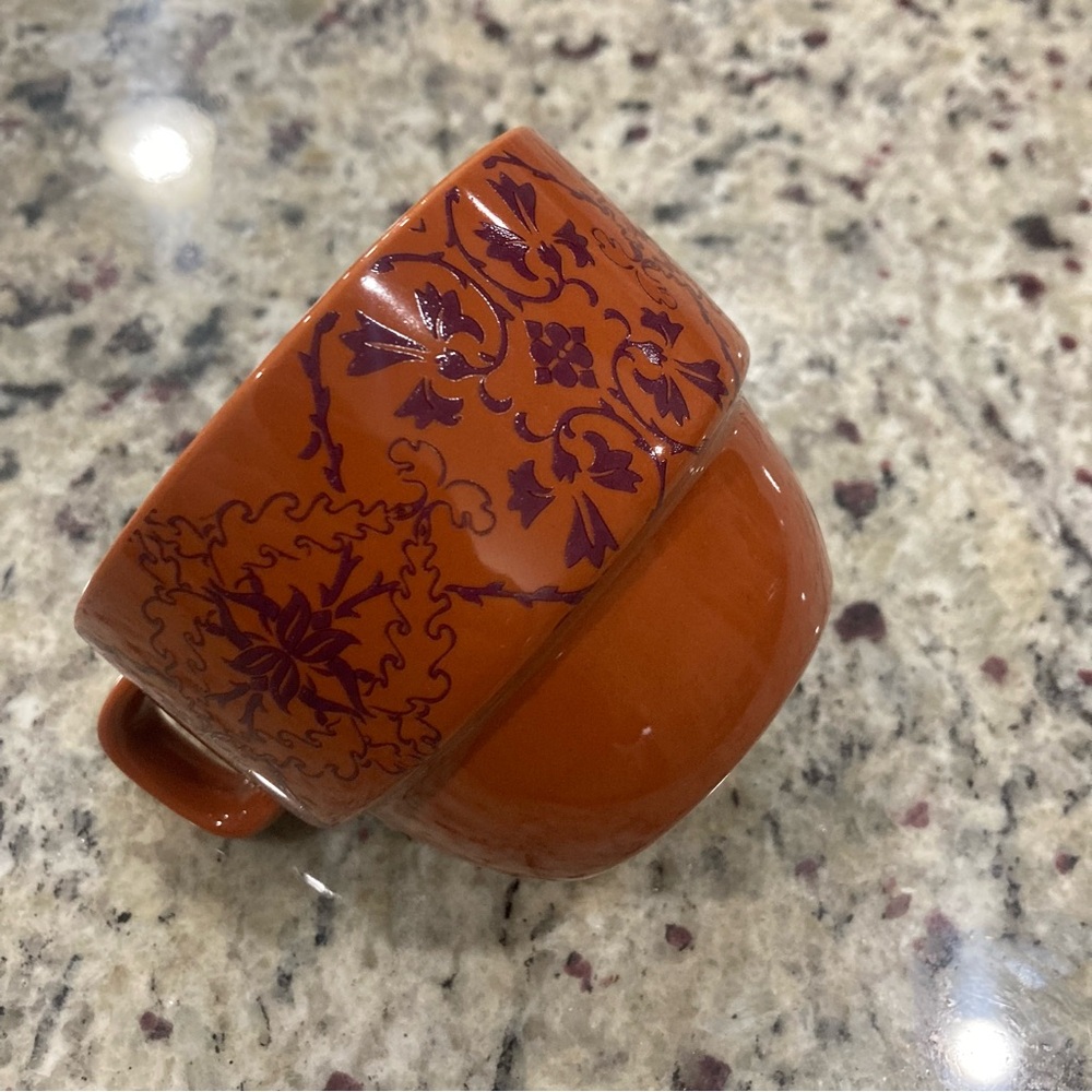 World Market Set of 6 coffee cups with metal holder **1 glued back* Holder Rustd - Picture 8 of 16